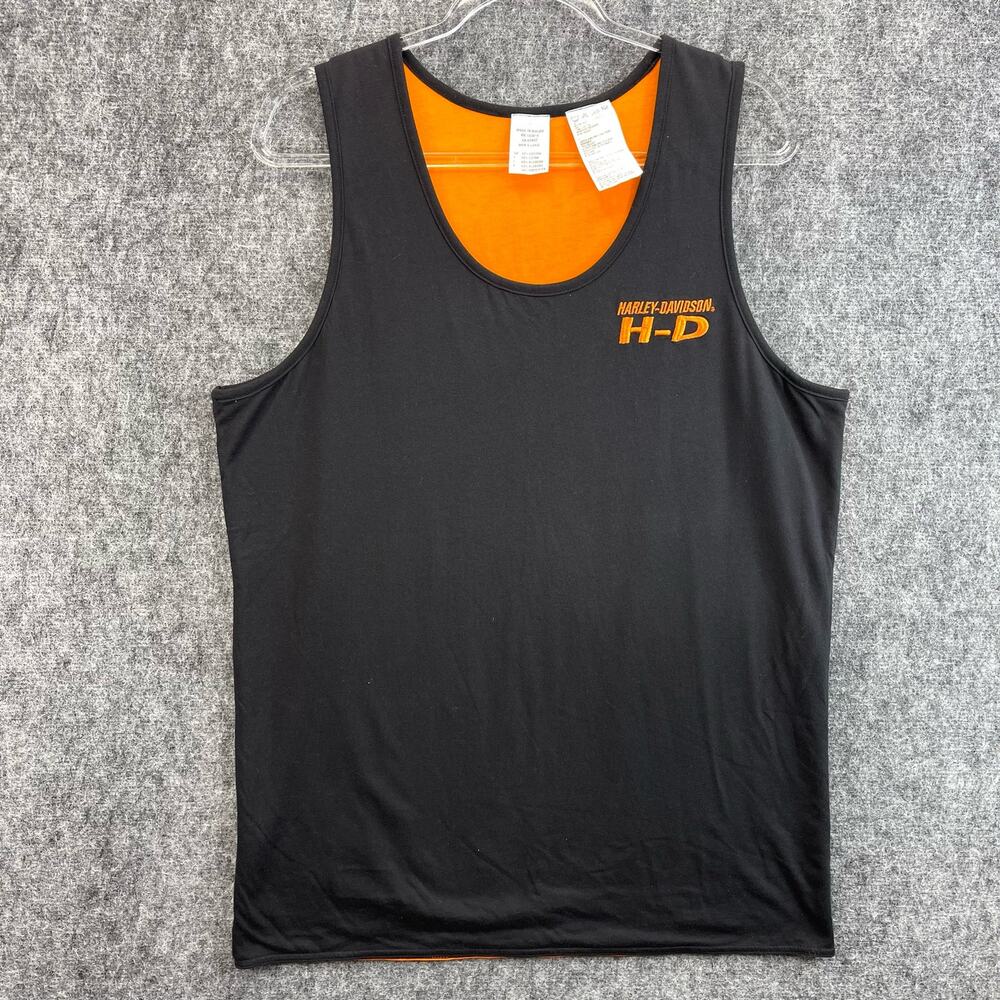 Harley-Davidson T-Shirt Men Size XL Sleeveless Black Orange